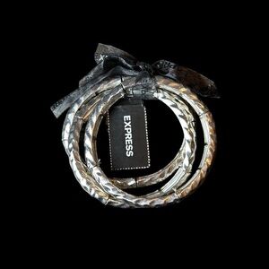 Express Silver Tone Textured Stretch Bangle Bracelet Trio